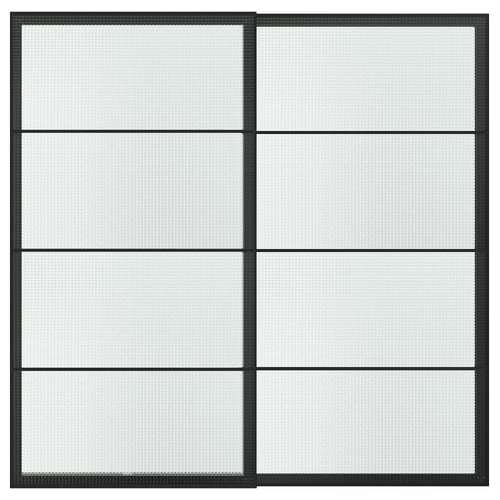 LUNDBRÄSMA Pair of sliding doors, black/checkered glass, 78 3/4x79 1/8 "