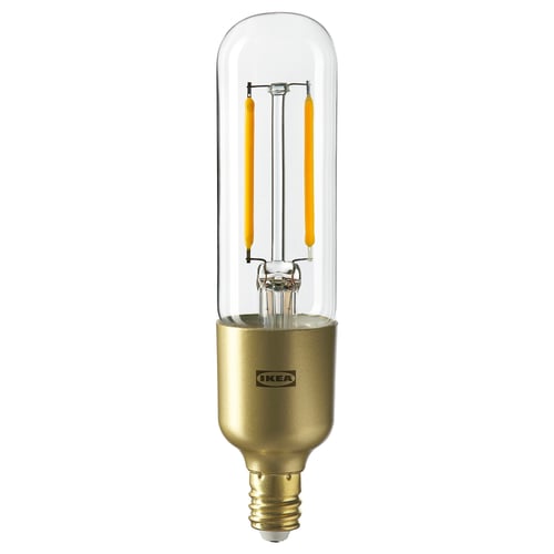 Ikea LUNNOM bulb, clear glass, gold base, retro style, led light.