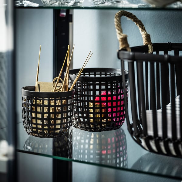 LUSTIGKURRE Basket, set of 2, black bamboo IKEA