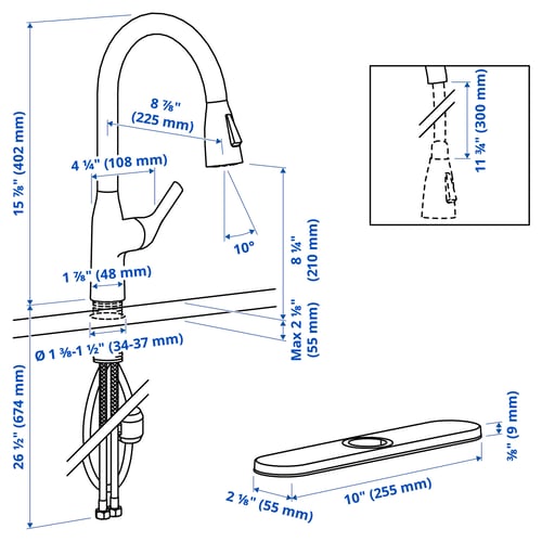 MACKSJÖN Pull down kitchen faucet with spray, black