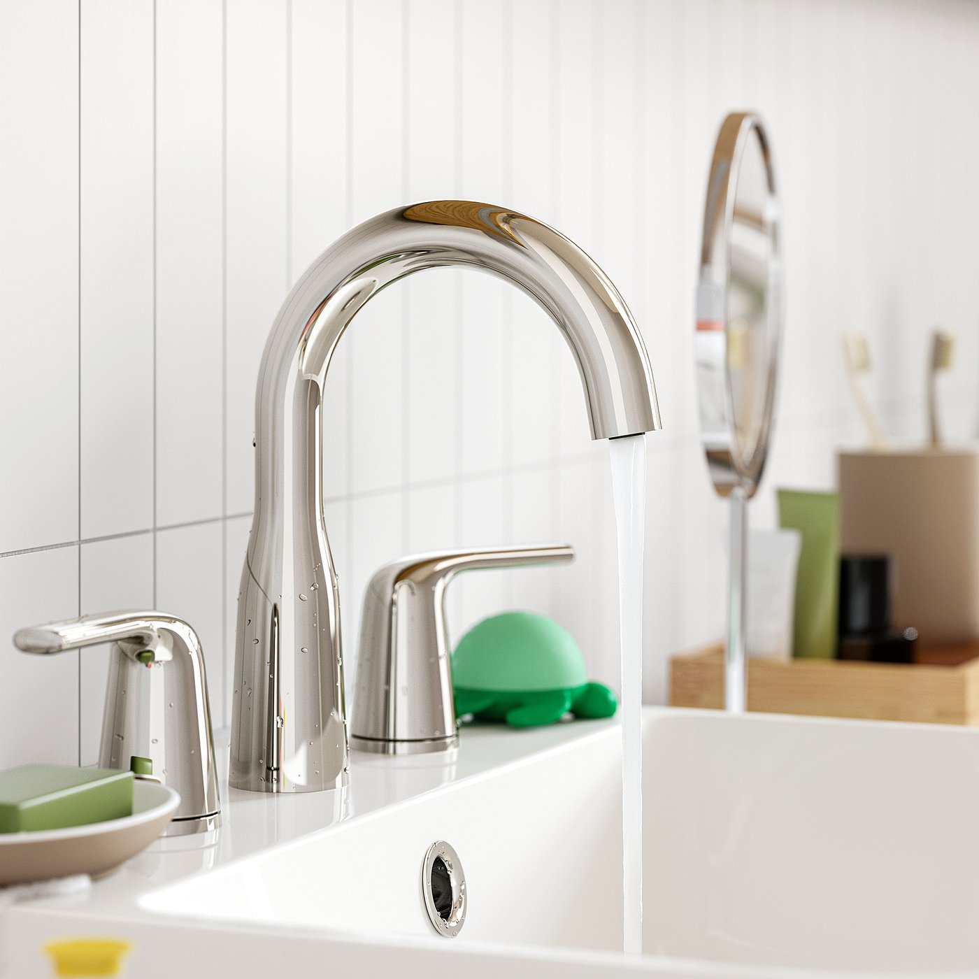 Widespread sink faucet, chrome plated 4