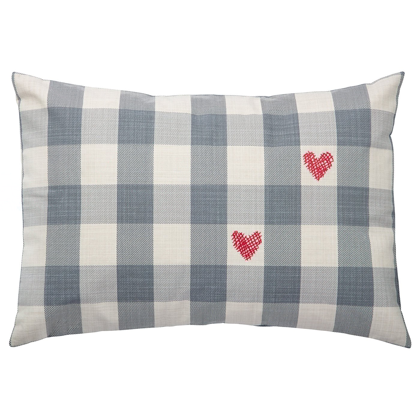 Cushion Cover, Check Gray/Heart Red