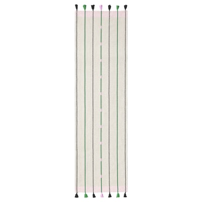 MÄVINN pink-green cotton table runner, hand-woven with tassels.
