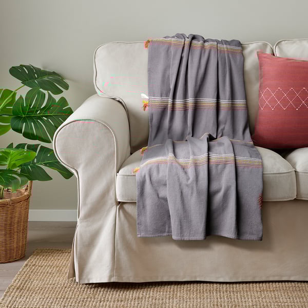 MÄVINN Throw, gray red/embroidery tassel, 43x67 "