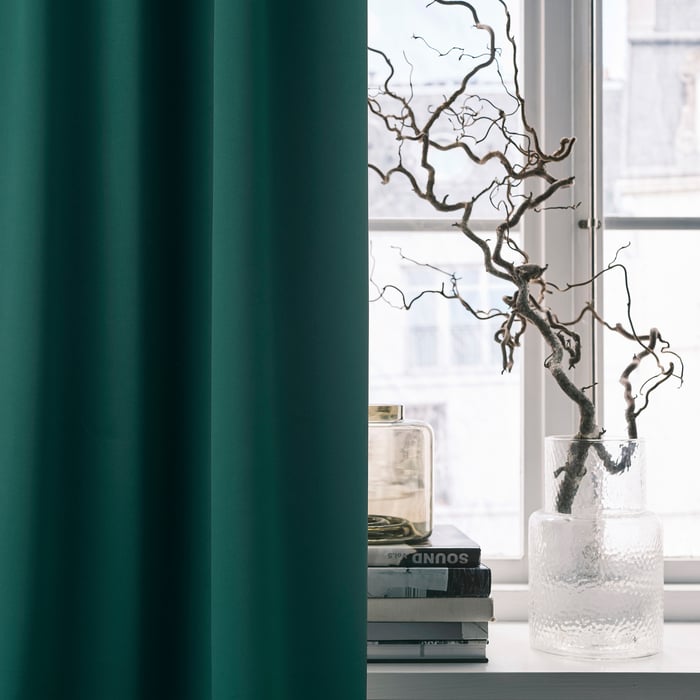 MAJGULL black-out curtains, 1 pair, dark turquoise, 57x84" - IKEA