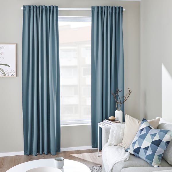 MAJGULL Blackout curtains, 1 pair, grayblue, 57x98" IKEA