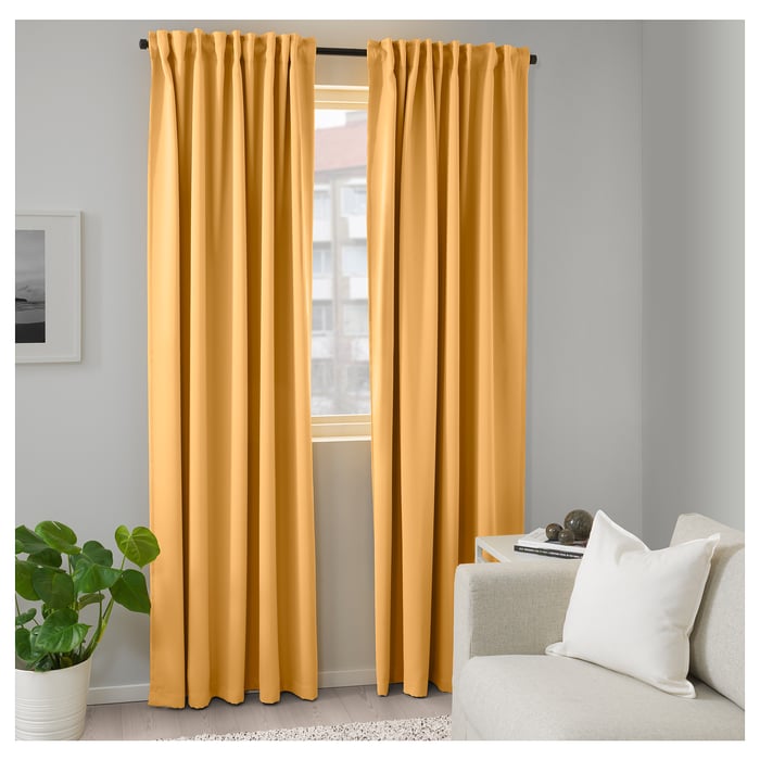 MAJGULL room darkening curtains, 1 pair, yellow, 57x98" IKEA