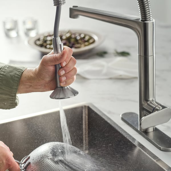 MAJSJÖN Pull down kitchen faucet with spray, stainless steel color