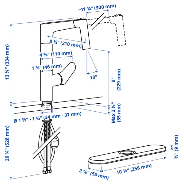 Illustration with measurements for the product: MAJSJÖN.