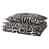 MAJSMOTT Duvet cover and pillowcase(s), off-white/black, Twin