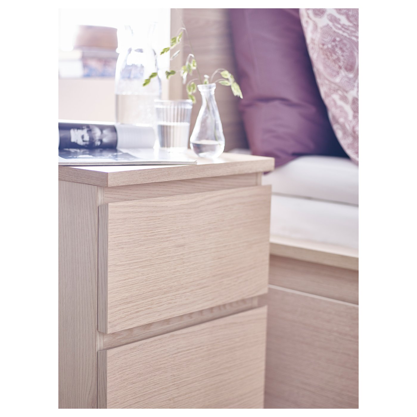 white stained oak veneer nightstand