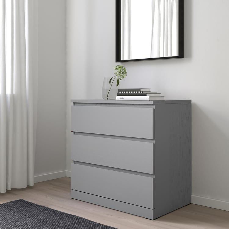 MALM 3drawer chest, gray stained, 311/2x303/4" IKEA