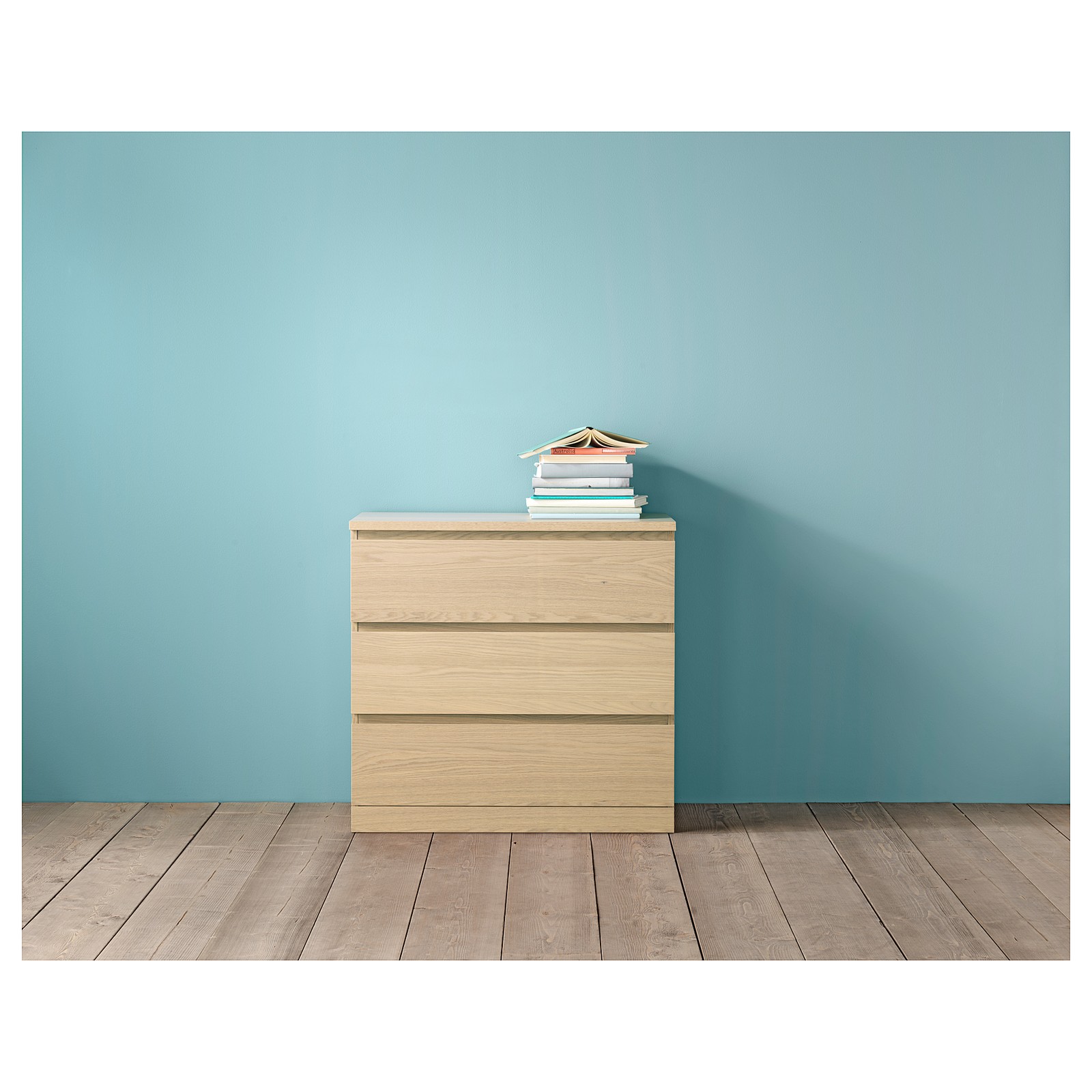 MALM 3drawer chest, white stained oak veneer, 311/2x303/4" IKEA