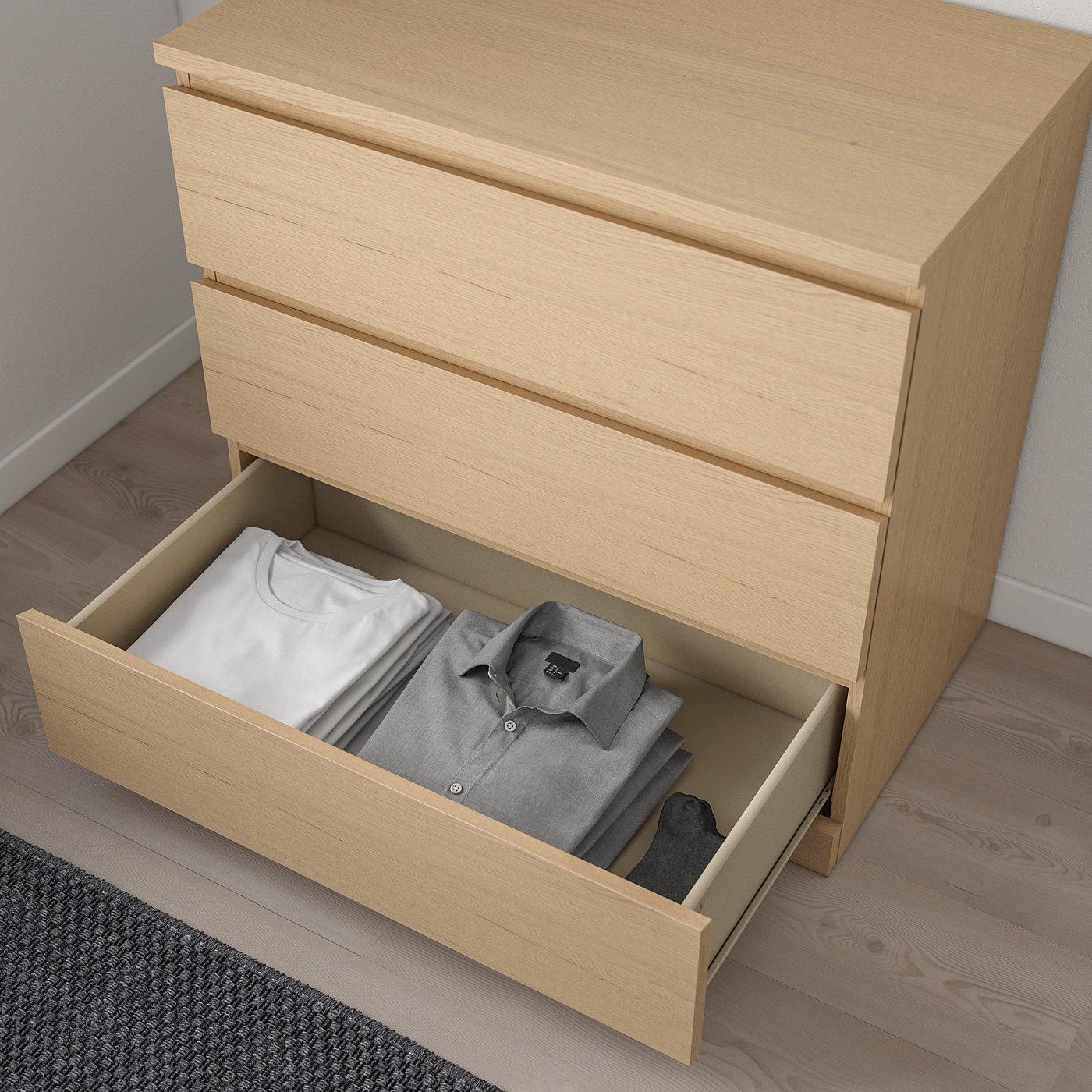 white stained oak veneer nightstand