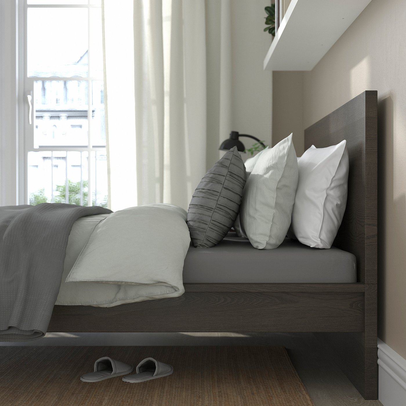 MALM bed frame, dark brown veneer/Lönset, Queen - IKEA US