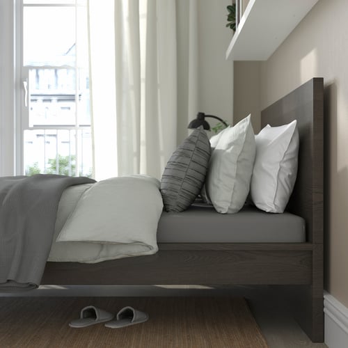 MALM Bed frame, dark brown veneer/Luröy, Queen