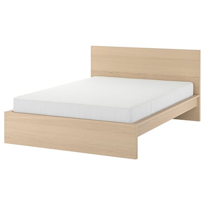 MALM Bed frame with mattress, white stained oak veneer/Vesteröy medium firm, King