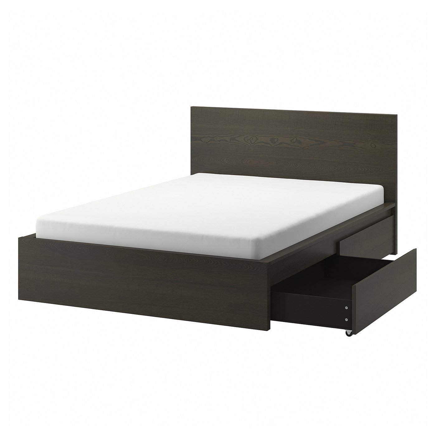 MALM high bed frame/2 storage boxes, dark-brown veneer/Lönset MALM high bed frame/2 storage boxes, dark-brown veneer/Lönset