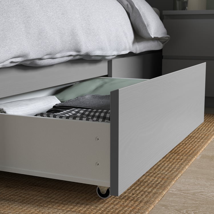 MALM high bed frame/2 storage boxes, gray stained, Full IKEA