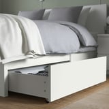 MALM High bed frame/2 storage boxes, white/Lönset, Full