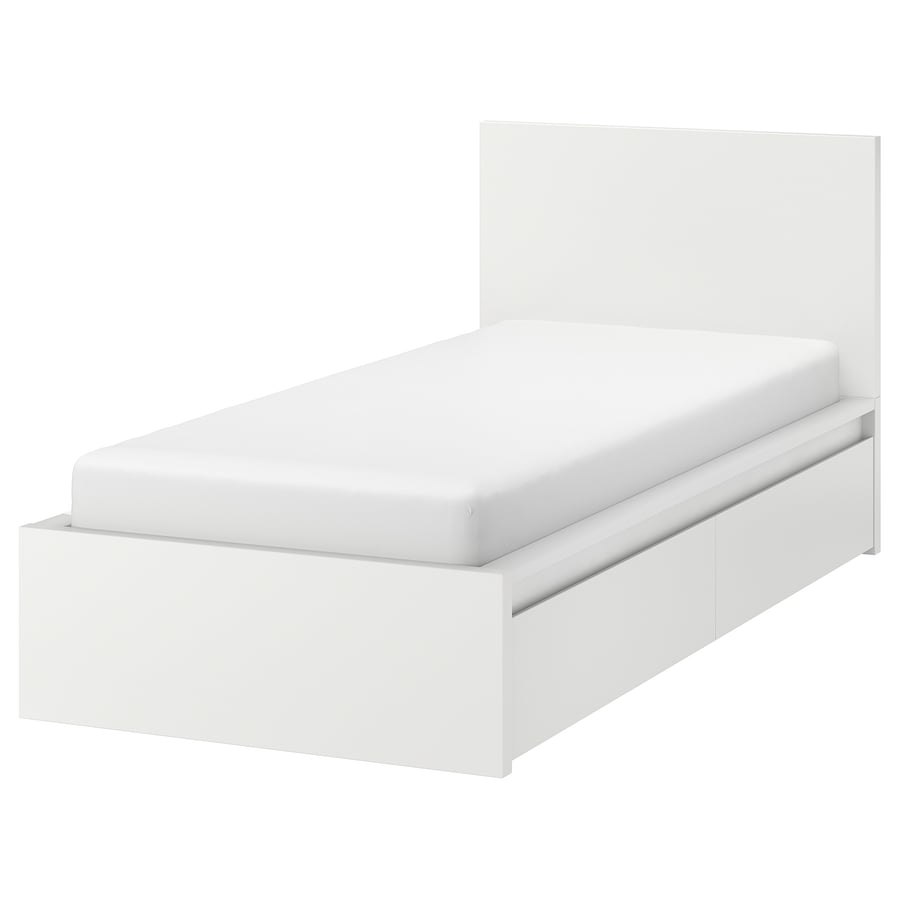 MALM High bed frame/2 storage boxes, white/Luröy, Twin IKEA