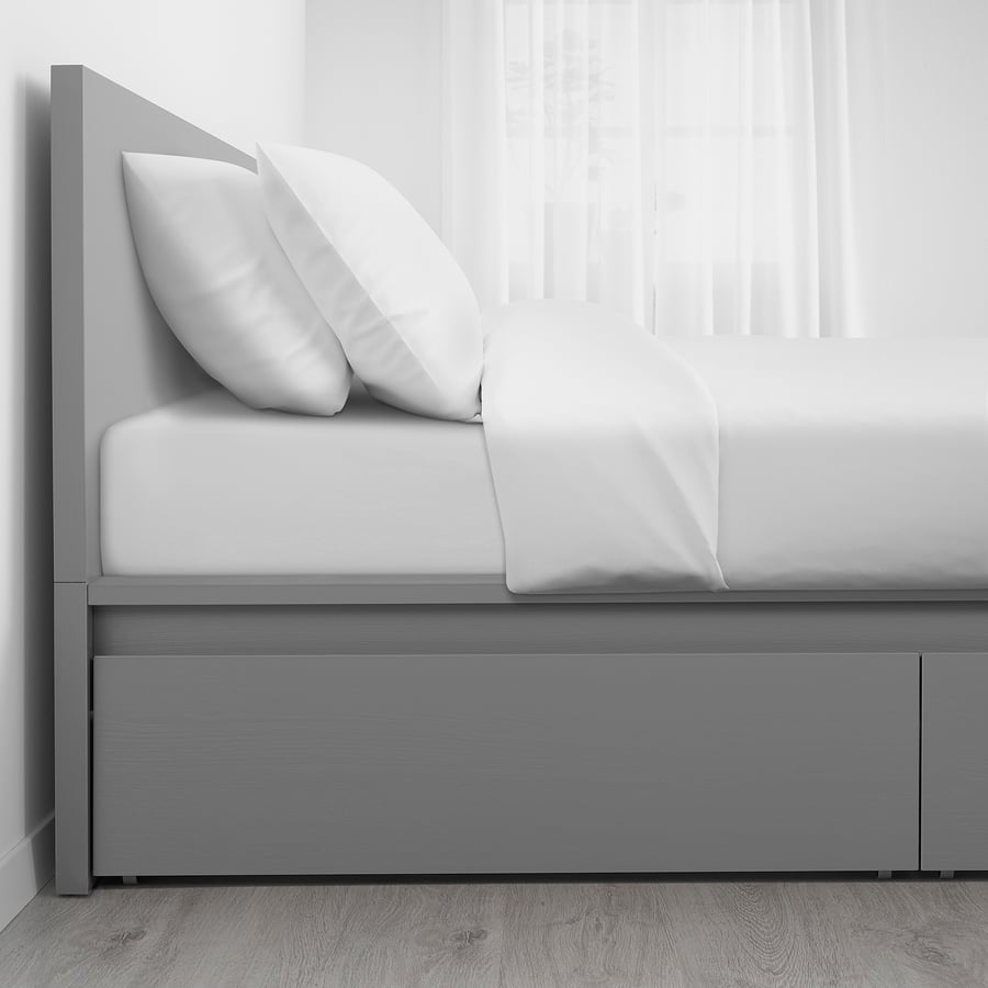 MALM High bed frame/4 storage boxes, gray stained, King IKEA