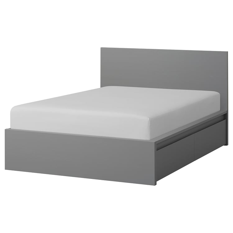 MALM High bed frame/4 storage boxes, gray stained, King IKEA