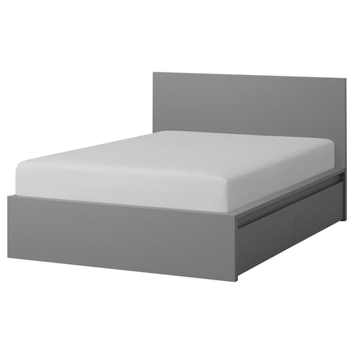MALM High bed frame/4 storage boxes, gray stained, King IKEA