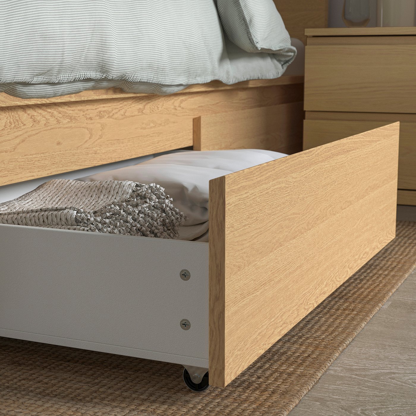 MALM high bed frame/4 storage boxes, oak veneer/Luröy, King - IKEA