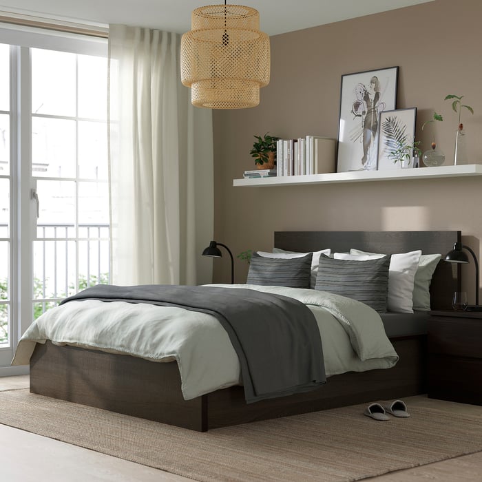 MALM storage bed, dark brown veneer, Queen - IKEA