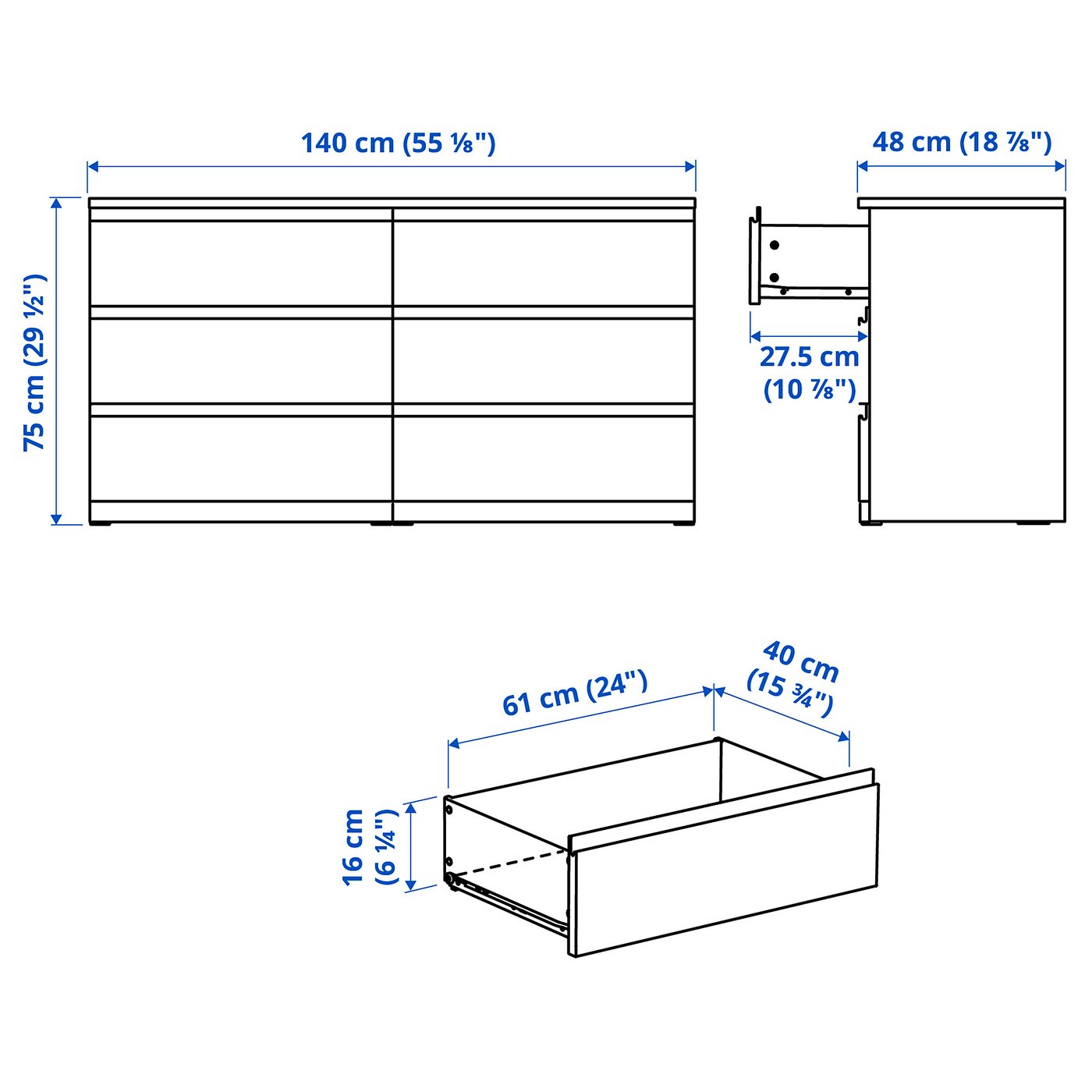 MALM / STORKLINTA bedroom furniture, set of 4, dark-brown veneer