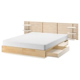 MANDAL Bed frame with headboard, birch/white, 63x78 3/4 "