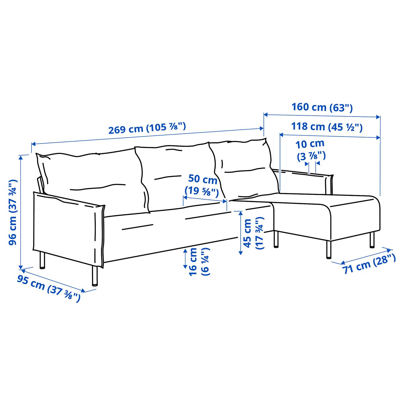 MANNARP sectional, 4-seat with chaise, Saxemara black-blue - IKEA