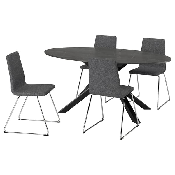 MARIEDAMM / LILLÅNÄS Table and 4 chairs, black marble effect/Gunnared dark grey chrome plated, 70 7/8x39 3/8 "