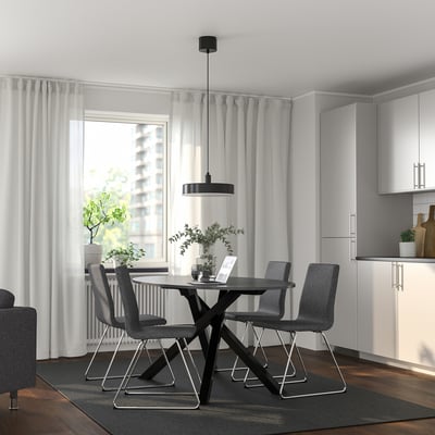 MARIEDAMM / LILLÅNÄS Table and 4 chairs, black marble effect/Gunnared dark grey chrome plated, 70 7/8x39 3/8 "