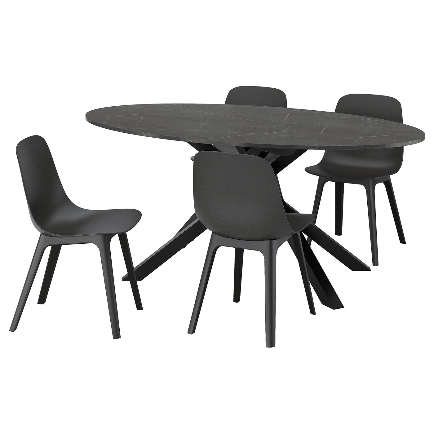 MARIEDAMM / ODGER table and 4 chairs, black marble effect