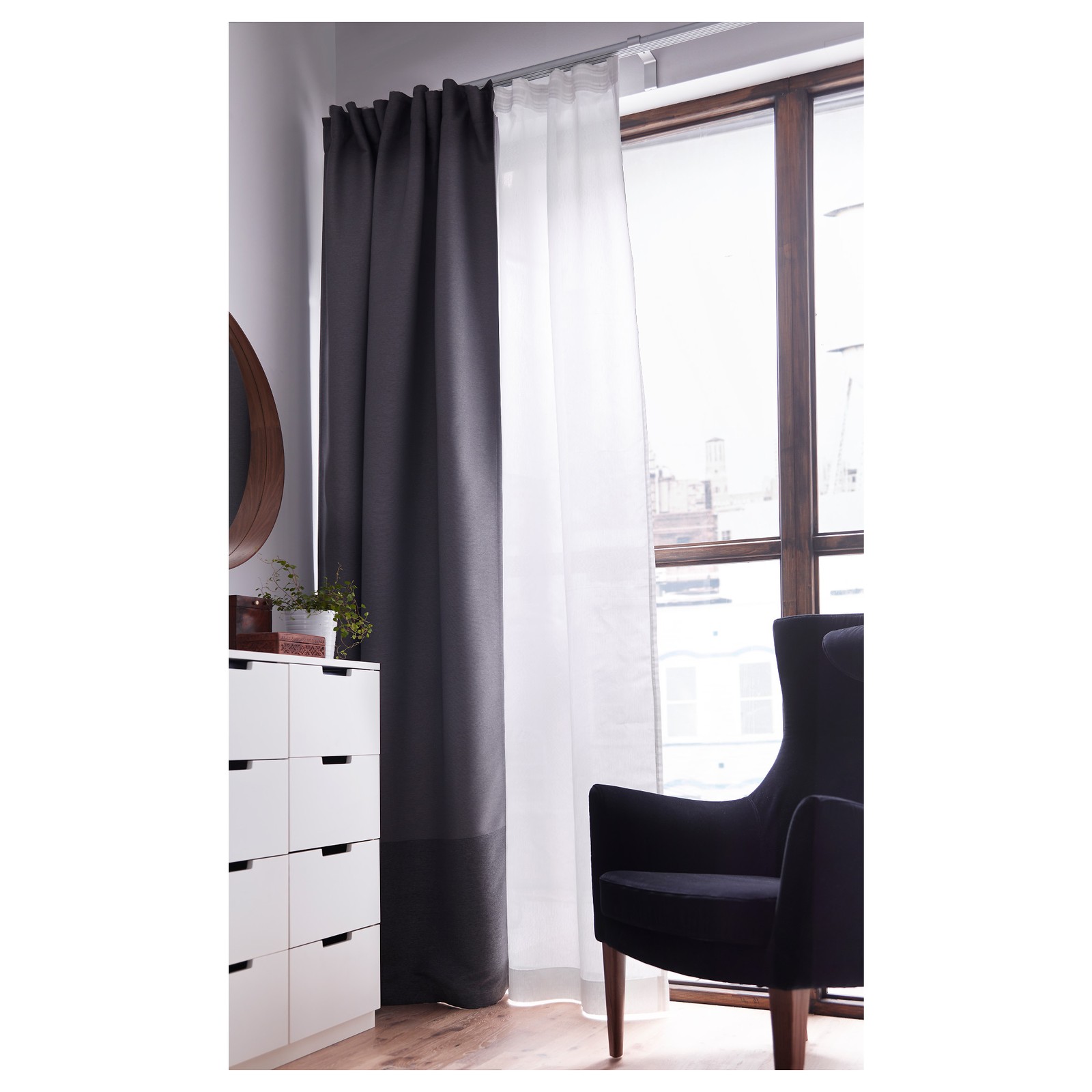MARJUN Blackout curtains, 1 pair, gray, 57x98" IKEA