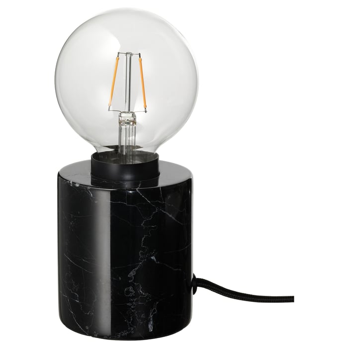 MARKFROST / LUNNOM table lamp with LED bulb, marble black/globe clear