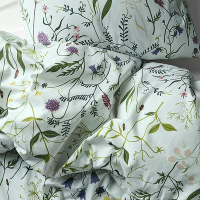 MATTOXBÄR Duvet cover and pillowcase(s), pale blue/floral pattern, Full/Queen (Double/Queen)