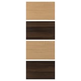 Four wooden panels in two shades, light brown and dark brown, displayed vertically. Light-colored panels top and bottom, darker in middle.