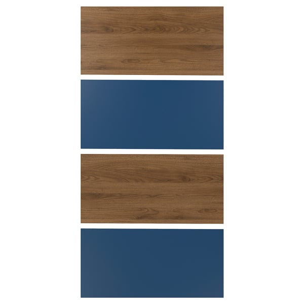 MEHAMN 4 panels for sliding door frame, walnut effect/blue, 39 3/8x79 1/8 "