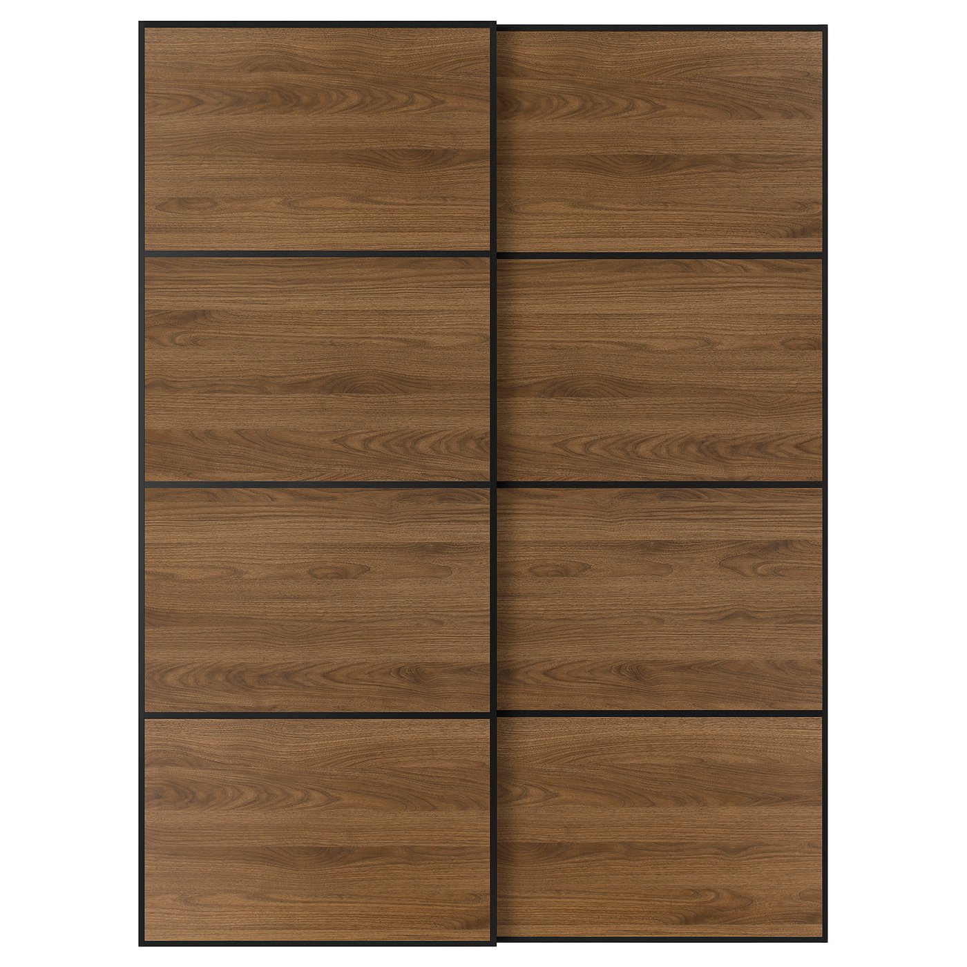 MEHAMN pair of sliding doors, black/double sided walnut, 59x791/8