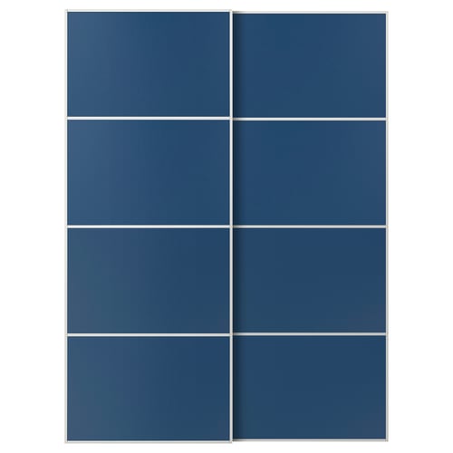 Blue MEHAMN sliding wardrobe doors with a modern, minimalist design in rectangular shape.