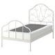 MELLGRUND: white, ornate metal bed frame with curved design and grey mattress.