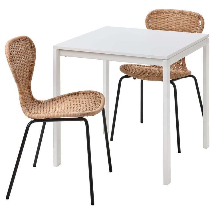 MELLTORP / ÄLVSTA table and 2 chairs, white white/rattan black, 291 ...