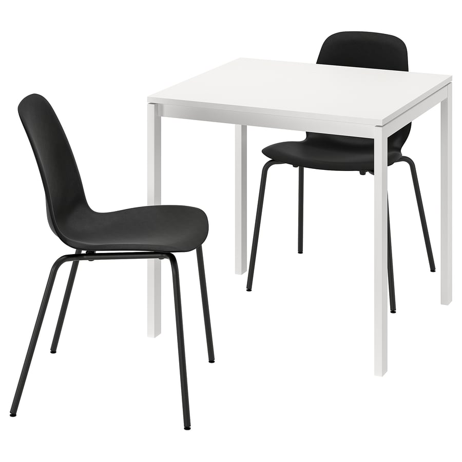 MELLTORP / LIDÅS table and 2 chairs, white white/black black, 291/2x291