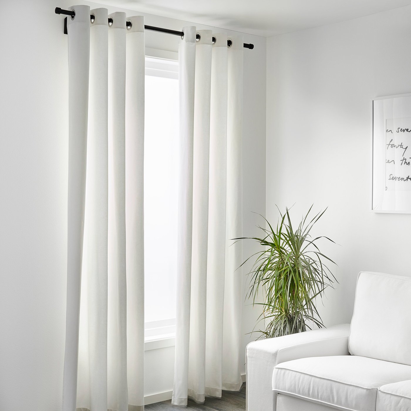 MERETE room darkening curtains, 1 pair, white/with eyelets