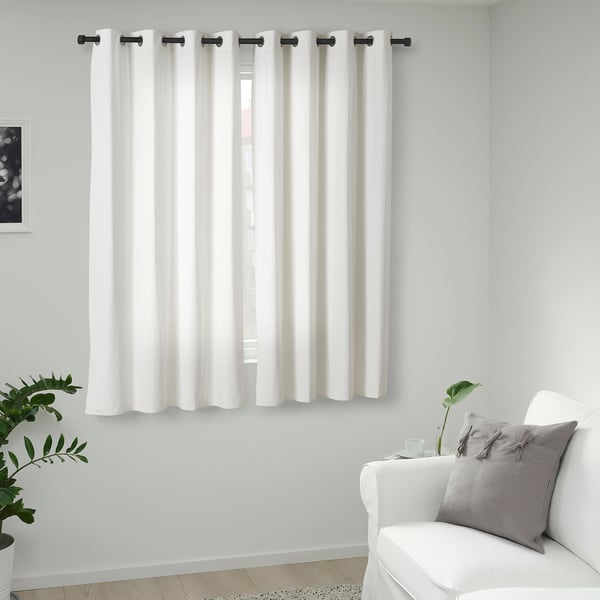 MERETE Room darkening curtains, 1 pair, white/with eyelets, 57x84 "