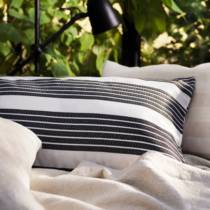 METTALISE Cushion cover, white/dark gray, 16x26" IKEA