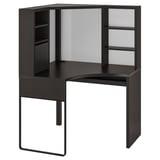 MICKE Corner workstation, black-brown, 39 3/8x55 7/8 "